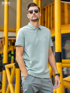 Enjeolon Mens Embroidered Polo Shirt Casual Business Summer Short Sleeve Turn-down Collar T-shirt Cool Feeling Jersey Cotton