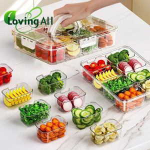 Portable Snackle Box Container Divided Serving Tray with Lid and Handle Clear Snack Box Organizer for Fruits Candy