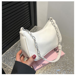 Fashionable Underarm Chain Shoulder Bag Womens Bag Stylish Compact Size Soft PU Leather Zipper Closure Casual Style