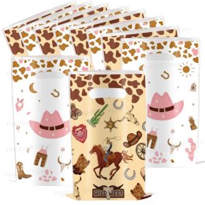 10/20/30Pcs Cowboy Party Candy Gift Bags Wild West Theme Plastic Hand Bags Happy Birthday Party Decorations Kids Favors Gifts