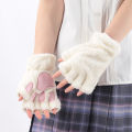 ใหม่ Kawaii ผู้หญิง WARM Cat ถุงมือแฟชั่นสาว Cat Claw Paw Plush Mittens Soft Plush สั้น Fingerless Half Finger ถุงมือฤดูหนาว. 