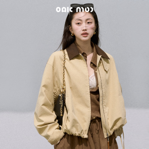 OAKMOO | Áo Khoác Bông Linen Vintage Dáng Rộng Có Dây Đai Phối Màu