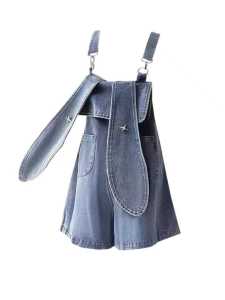 Cute Sweet Girl Rabbit Ears Denim Suspenders Female Summer Small Dopamine Loose Wide Leg A- line Short Pants