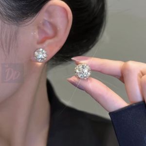 Magnetic Backless Hoop Earrings with Zircon Ball Elegant And Durable Fashion Jewelry for Women Alloy Plated Silver Gold
