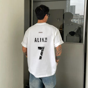 เสื้อยืดคอกลมแขนสั้นผ้าฝ้ายแท้ทรงหลวมสำหรับผู้ชาย ทรงหลวม สไตล์ลำลอง เสื้อผ้าทำงาน ฤดูร้อน ระบายอากาศได้ดี สวมใส่สบาย