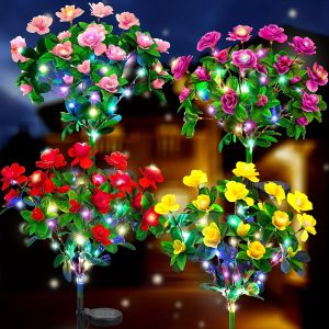 1pc Solar-Powered LED Azalea Flower Lights7-Head Outdoor Garden Decoration with Multi-Color BloomsFor YardPathwayBackyard