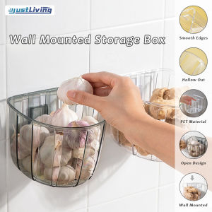 JustLiving ตะกร้าแขวนในห้องครัว 1 ชิ้นตะกร้าแขวน ตะกร้าใส่ของขิงและกระเทียมห้องน้ำ = ชั้นวางในห้องน้ำแขวนข้างเตียง ตะกร้าใส่ของผลไม้และชั้นเก็บผักอเนก ประสงค์สำหรับห้องน้ำไม้แขวนติดผนัง