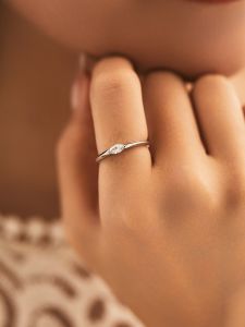 Modian S925 Pure Silver Flash Inlaid Diamond Ring for Women Simple Circle Fashion Commuter Style Geometric Pattern Ring