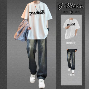 Loose Mens Casual Fashion Short Sleeve T-Shirt Set Stylish Summer Top Half Sleeve Print Cotton round Neck Regular Fit