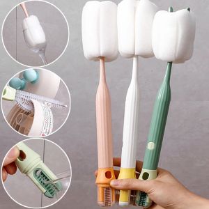 3-IN-1 Long-handled Sponge Cup Brush Multipurpose Baby Bottle Scrubber 360° No Dead Angle Gap Brushes Household Cleaning Tools