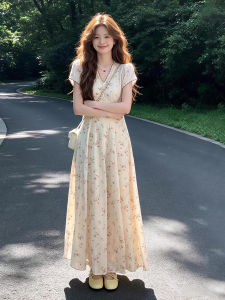 HUIFUXUAN | Stylish V-Neck Floral Dress Slim Fit Petite