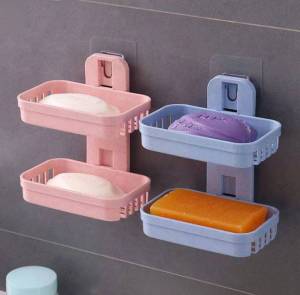 Double-layer Hollow Holder Bathroom Drain Soap Box Suction Cup Soap Holder Wall Hanging