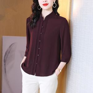 Temperament Shirt Women New Fashion Summer Top Large Size Stand Neck Casual Noble Lady Shirts Tops