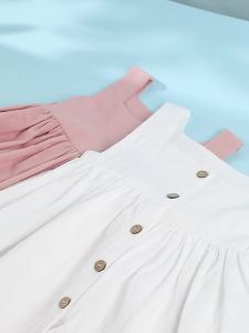 Summer kids clothes solid color suspender girl frocks linen cotton sleeveless summer dress