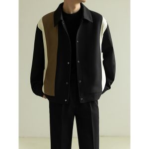 สไตล์ลำลอง เบสบอล เสื้อแจ็คเก็ต ผู้ชาย ฤดูใบไม้ผลิ ฤดูใบไม้ร่วง เวอร์ชั่นเกาหลีใหม่ หลวม การชนสีประกบ อินเทรนด์ แจ๊กเก็ต โพลีเอสเตอร์