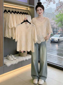 AIYITI | Plus Size Loose Embroidered Hollow-out Cotton Linen Blouse