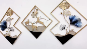 3pcs European-Style Wall Leaf 3D Decoration Pendant Bedroom Porch Three-Dimensional Wall Hanging Sofa Background Wall Metal Leaf Hanging Wall Decoration