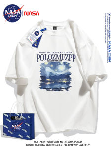 NASA Collaborative American Style 2024 New Pure Cotton Short Sleeve Mens T-shirt Loose Design Summer Oversize Top