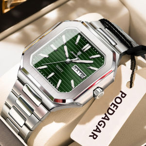 POEDAGAR Luxury Square Male Watch Waterproof Luminous Date Week Quartz Watches For Men Stainless Steel Fashion Mens Clock Reloj