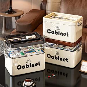 Multilayer Simple Cream Colored Portable Medicine Box Plastic