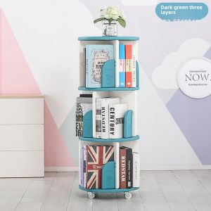 Baby Rotate Bookshelf 360-Degree Bookcase Kids Picture Book Rack For Home Floor Portable Simple Storage Rack with Wheels