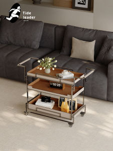 Tide leader | Luxurious Saddle Leather Sofa Side Table Wheeled