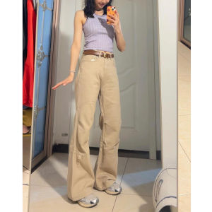 กางเกงยีนส์ทรงหลวมเอวสูง ทรงขากระบอกเล็ก สไตล์อเมริกัน กางเกงยีนส์ทรงขาตรงสำหรับผู้หญิงในช่วงฤดูร้อน กางเกงขายาวทรงหลวม