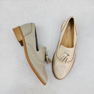 Retro Tassel High Heeled Oxford Shoes Womens Pointed Toe Chunky Heel Fashion Single Shoes Comfortable Soft Leather Shoes