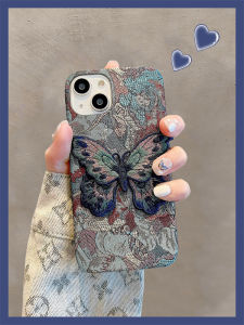 Retro Embroidered Butterfly Phone Case for  15 pro Max Womens Half Cover Protective Shell Creative Design Anti-Fall