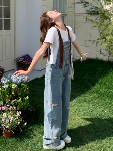 Korean Style Embroidered Denim Overalls Womens Casual Wide Leg Pants Autumn Season Small Size Fashion Commute Style