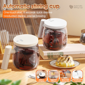 Self Stirring Mug 400ML Rechargeable Glass Cup With Scale Portable Electric High Speed Stirring Coffee Mug With Lid