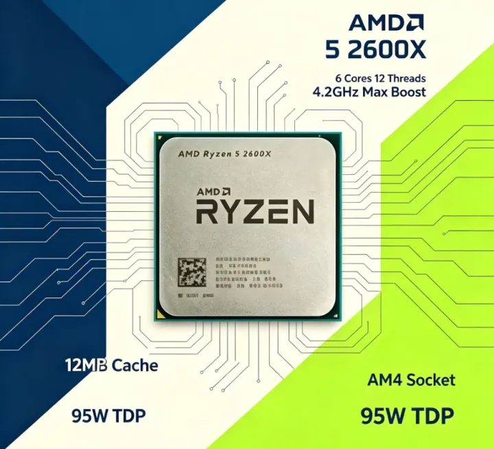 AMD | AMD Ryzen 5 2600X AM4 Socket Desktop Chip 12MB L3 Cache 95W Low Heat Smooth Competitive Gaming CPU Without Cooling Accessory