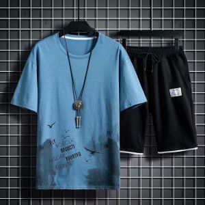 JIFANPAUL | Ice Silk Mens Casual Set Short Sleeve T-Shirt and Shorts