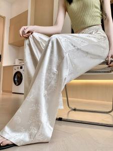Quần Ống Rộng Satin Cao Cấp Dành Cho Nữ Mùa Xuân Hè Phong Cách Mới Quần Dài Thường Ngày Cạp Cao Thêu Nút Cài Quần Áo Công Sở