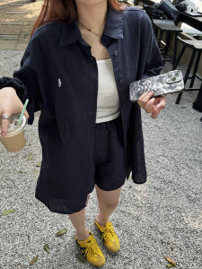 High-Endผ้าฝ้ายลินินผู้หญิงชุดกีฬาลําลองชุดแฟชั่นฤดูร้อนกางเกงขาสั้นและเสื้อชุดสองชิ้นสําหรับ 18-25 ปี