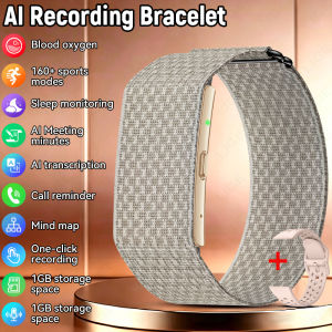 LIGE | 1GB Storage Voice Recorder Wristband AI Transcription Heart Rate Monitor AI Recording 160+ Sports Modes Call Reminder Bracelet