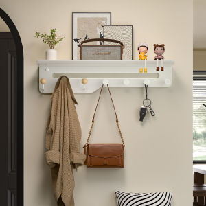 Entrance Wall Mounted Storage Rack Key Coat Hook Wood Material Heavy Duty 15-20kg Load Capacity Household Organizing Tool