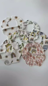 Ultra Soft Solid Color and Printed Baby Bibs/100% Cotton 360 Rotatable Waterproof Baby Bibs Super Soft & Absorbent Drool Bibs for Boys Girls 純棉婴兒口水巾