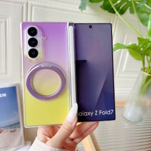 360° Ring Stand Magnetic Phone Case for Samsung Galaxy Z Fold 8 7 6 5 Fold8 Gradient Transparent Shockproof Protective Cover
