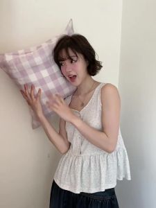 NIHAOKANONG | Áo Vest Hoa Nhỏ Cổ V Gợn Sóng Màu Xám Cao Cấp