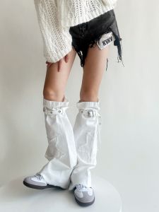 Sweet White Bow Tie Leggings Star Lolita Crossbody Womens Fashion Socks Covers Cool Spicy Girls Wide Leg Trendy Girls