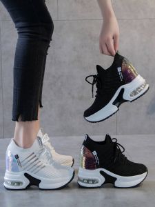 Spring Summer New Dad Shoes Women Breathable Mesh Casual Thick Bottom Heightening Sequin White Sneakers Korean Style round Toe
