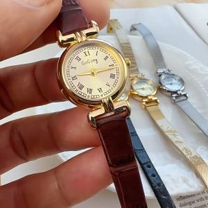 French Retro Female Watch Small Dial PU Leather Strap Watch for Student Girls Simple Womens Wristwatch