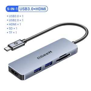 QGeeM USB C Hub for Macbook Pro Air HDMI VGA Micro SD Card Readers RJ45 Aux PD OTG Multi USB Hub Type C 3.0 Adapter for Notebook