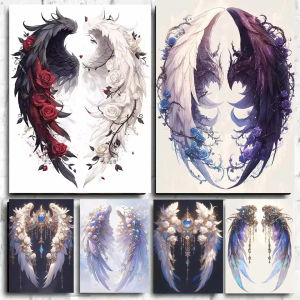 Jigsaw Puzzle 1000 Pcs Beautiful Angel Wings Made of Roses Abstract Art for Adults Stress Relief Puzzle Fun Present