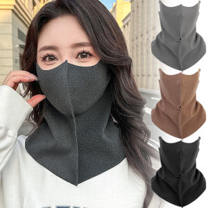 ผ้าพันคอกันหนาวสำหรับผู้หญิงหมวกกันลมปั่นจักรยานกลางแจ้งผ้าพันคอสีล้วนระบายอากาศฤดูหนาววินเทจผู้ชายเกาหลีคอปกเสื้อ