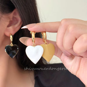 Elegant Oversized Drip Glaze Heart Pendant Ear Studs Pain-Free Personality Trendy Vintage Adjustable Fashion Jewelry for Women