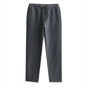 Mens Casual Cotton Sweatpants Mid-High Waist Loose Elastic Large Size Sport Pants Thin Straight Leg Long Pants Spring Autumn