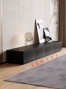 Modern Minimalist Solid Wood Floor Standing TV Cabinet Living Room Home Use Luxury Black Tea Table Combination Set Customizable