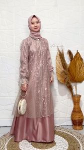 Radifa Dress Set Outer Dress Luxury Bahan Silk Tulle Brukat Size Jumbo SIZE M L XL XXL Gamis Elegant New Motif Dress Kondangan Terbaru